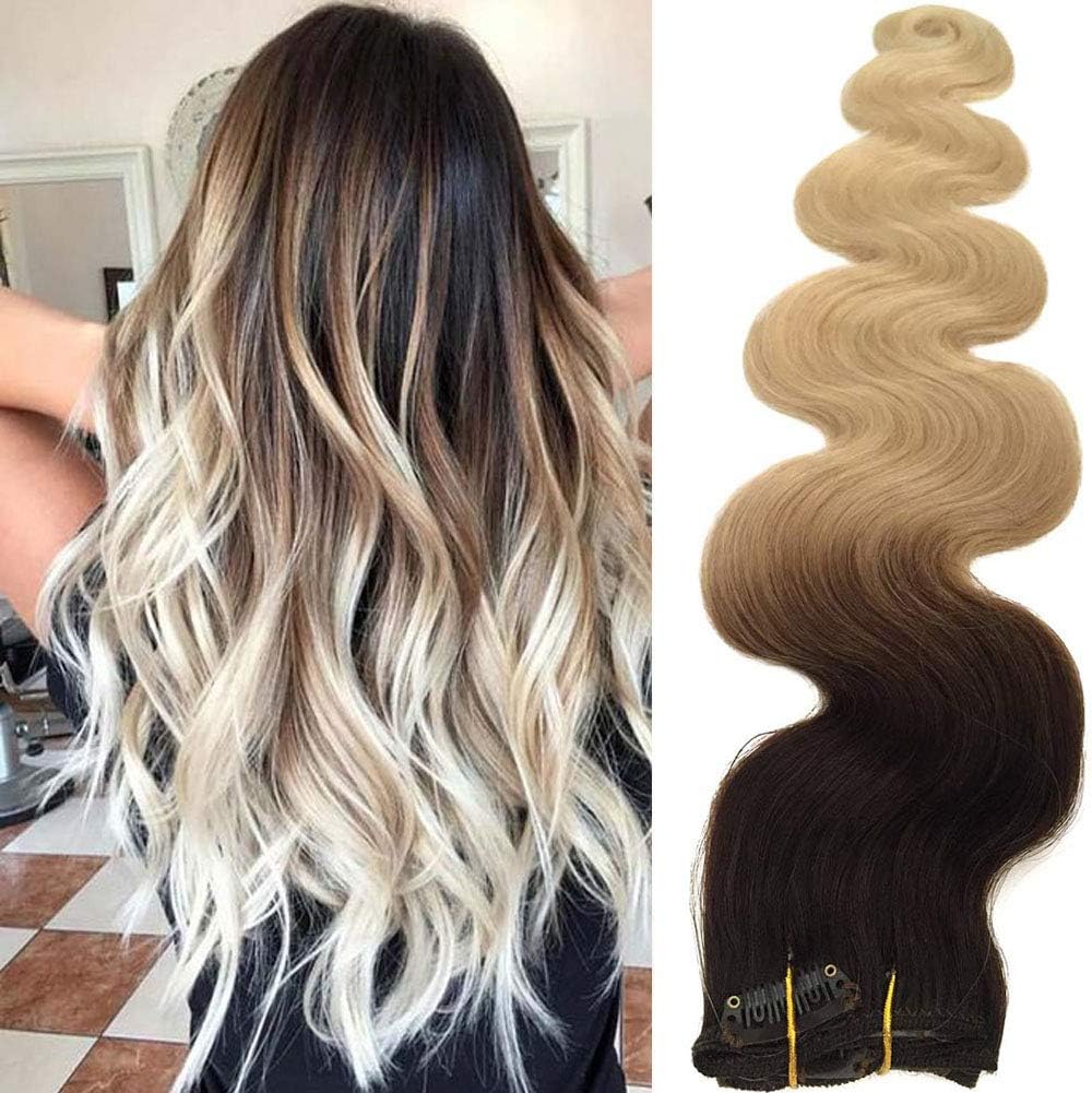 18Pouces Extensions de cheveux longs avec des Clip de Ombre Blonde