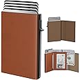 typecase Mens Wallet Card Holder: Pop Up Aluminum Case, Genuine Leather, Smart, RFID Blocking, Slim, Minimalist, Front Pocket - 9-14 Card Capacity | ID Window | Cash Slot (Oil Brown)