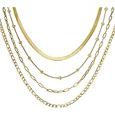 MEALGUET 14k Gold Plated Chain Necklace Women : Dainty Multi Layered Stacked Waterproof Stainless Steel Herringbone Necklace Set for Women Trendy,Tarnish Free Gold Plated Jewelry