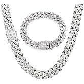 GIHENHAO Cuban Link Chain for Men,Silver Necklace and Bracelet,Miami Cuban Chains,Bling Diamond Chain for Hip Hop Jewelry