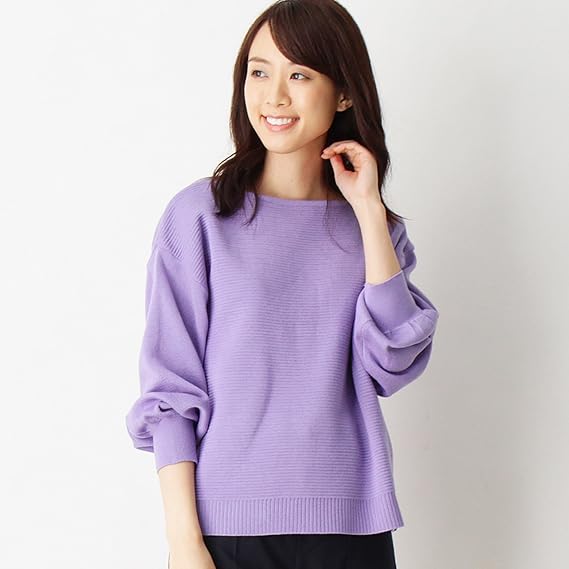 Amazon Co Jp サンカンシオン 3can4on タック編みパフスリーブニット 03 L ロイヤルパープル 0 服 ファッション小物