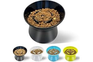 F FD Hub Tilted Raised Slow Feeder Bowl for Cats and Small & Medium Dogs, Raised Design Improves Posture, Spiral Inner Shape Prevents Fast Eating, Dishwasher Safe, 10 oz (Black, L-Cats)