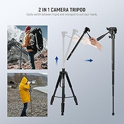 NEEWER Basic 74" Video Tripod Monopod, 3 Way Pan