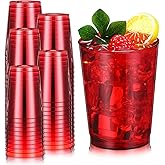 Minatee 100 Count Plastic Cups Disposable Fancy Cups Heavy Duty Wine Cocktail Glasses for Galentine's, Valentine's, Wedding, and Birthday Party Supplies Plastic Drinking Tumblers(10 oz,Red)