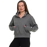 MODERN BASICS Womens Half Zip Hoodie - Fleece Cropped Sweatshirt for Women, Quarter Zip Up Pullover