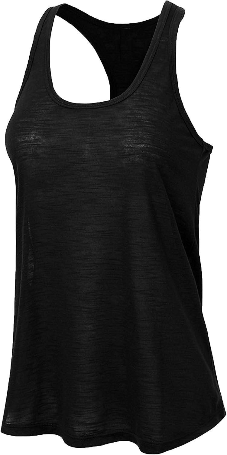 Women's Everyday Flowy Burnout Slub Racer Back Active Workout Tank Tops- 5 Pack & 6 Pack: Clothing
