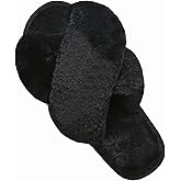 LZLER Women’s Cross Band Slippers, Soft Plush Fleece Lightweight Non Slip Open Toe Flip Flop Shoes House Indoor Outdoor Fur F