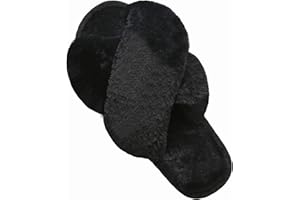 LZLER Women’s Cross Band Slippers, Soft Plush Fleece Lightweight Non Slip Open Toe Flip Flop Shoes House Indoor Outdoor Fur Fuzzy Slippers