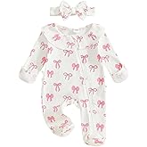 citgeett Baby Girl Newborn Clothes Fall Winter Hospital Coming Home Outfit Bow Long Sleeve Romper Zipper Onesie Jumpsuit