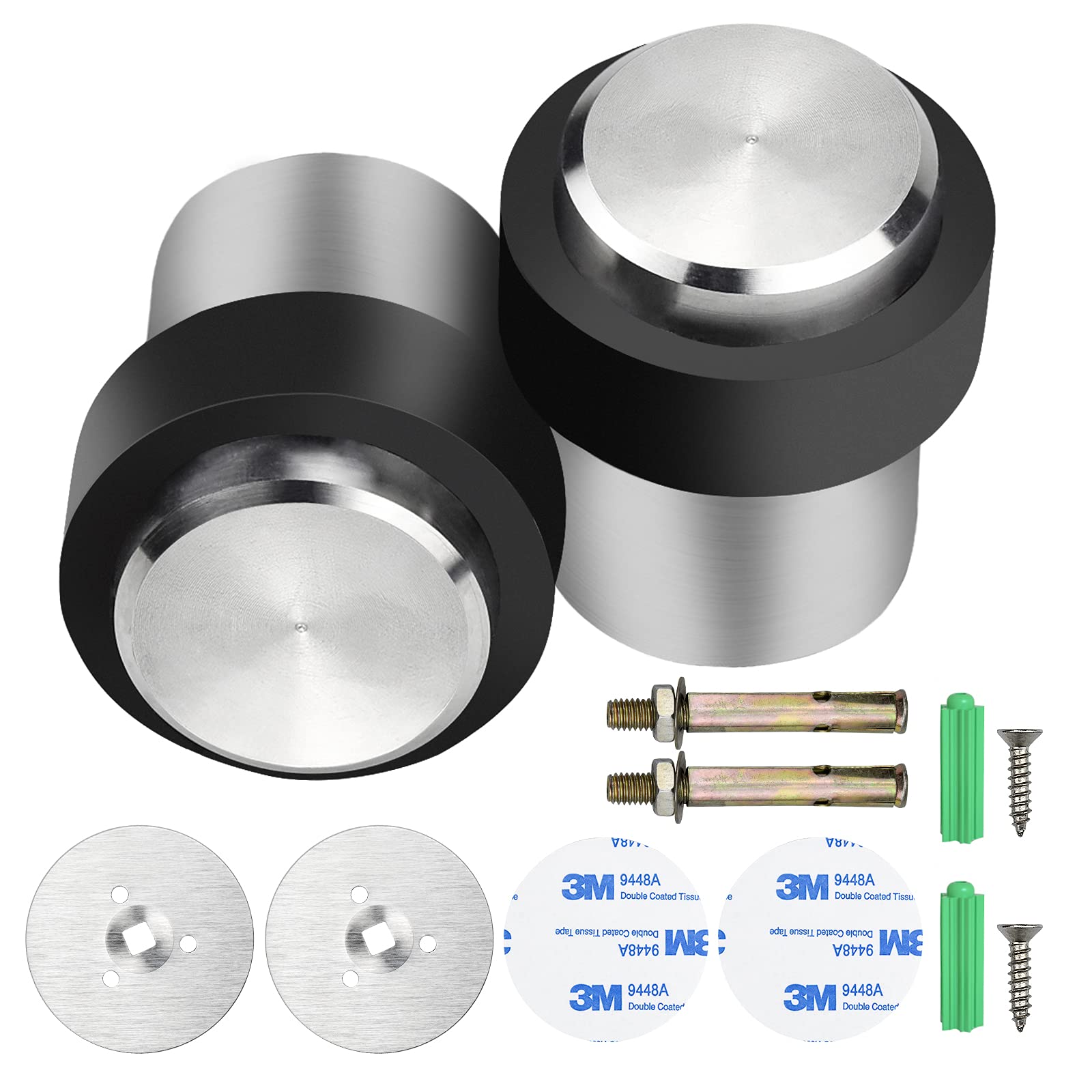 TEESIN Stainless Steel Door Stop, Set of 2, Floor Screw Door Stopper, Also Suitable for Solid Doors, Diameter 32mm, Height 46mm, Modern Design, 2 Pieces