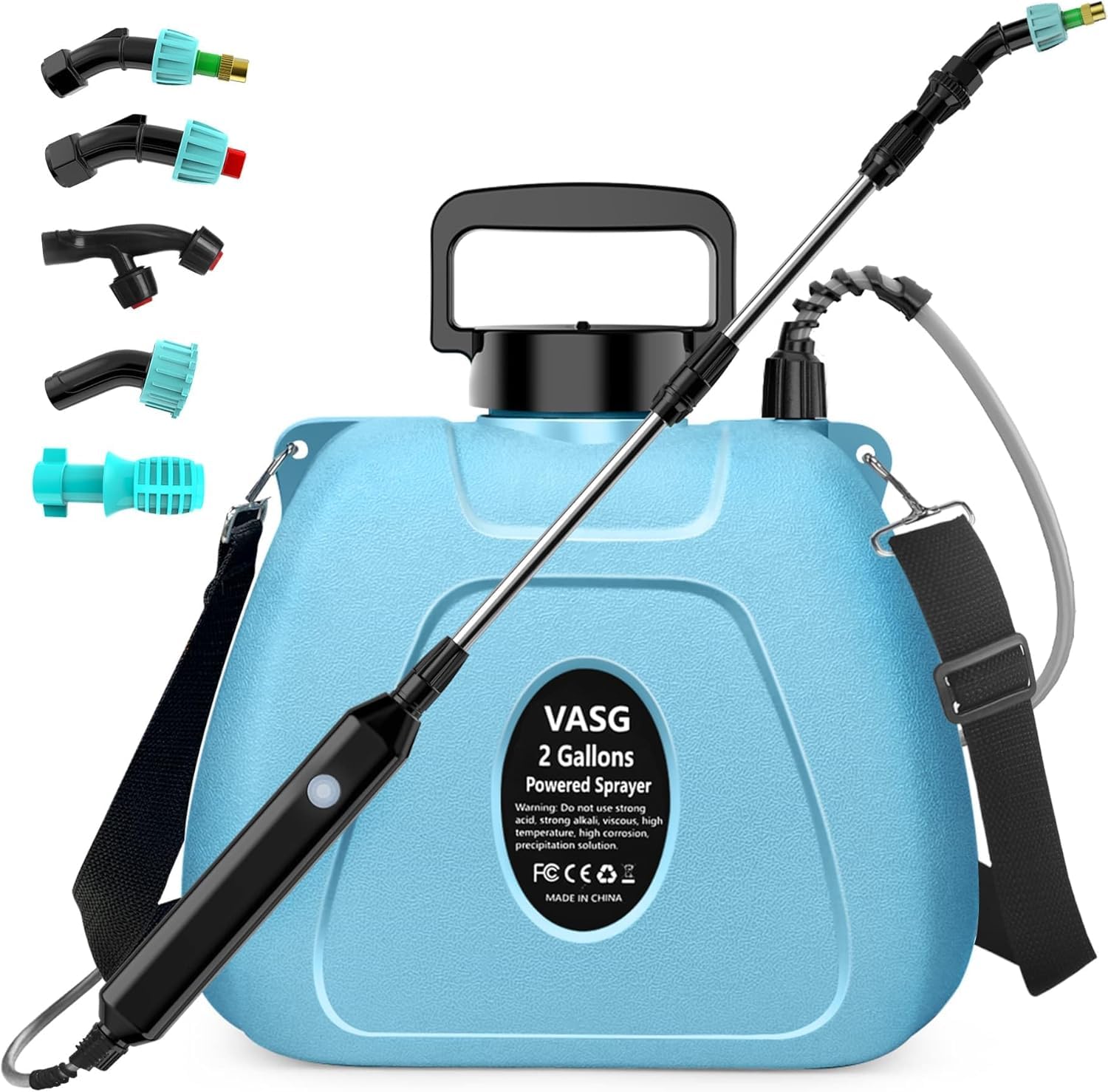 Photo 1 of 2 Gallon Battery Powered Garden Sprayer, Electric Sprayer, Weed Yard Lawn Sprayers with 5 Mist Nozzles & Retractable Wand & Adjustable Strap for Lawn, Garden, Yard