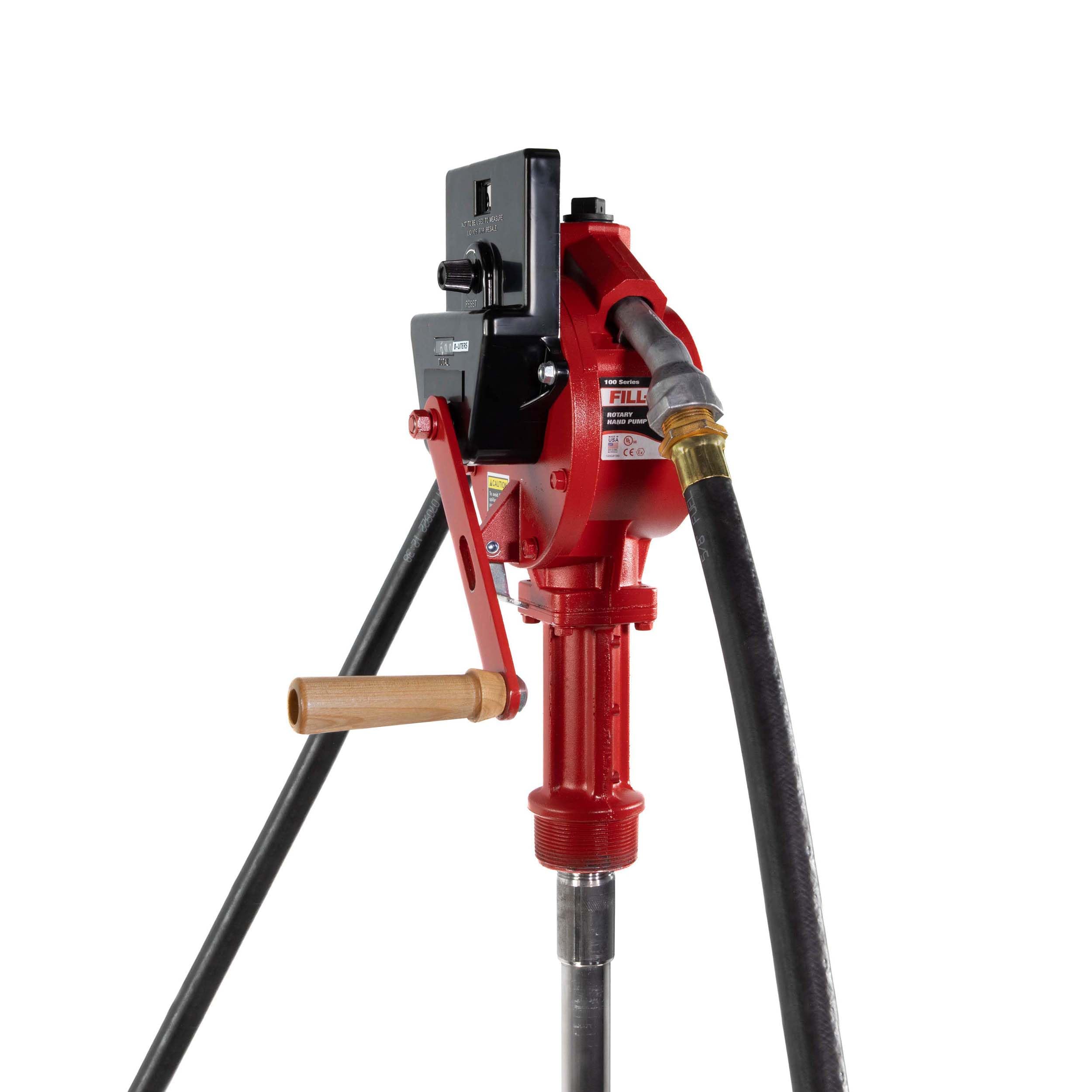 Photo 1 of Fill-Rite FR112CL Fuel Transfer Rotary Hand Pump w/Liter Counter, Discharge Hose, Nozzle Spout, & Suction Pipe