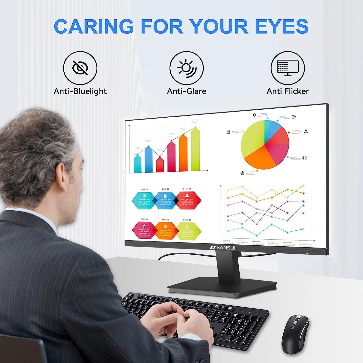 SANSUI Monitor 22 inch 1080p FHD 75Hz Computer Monitor with HDMI VGA, Ultra-Slim Bezel Ergonomic Tilt Eye Care LED Display for Home Office (ES-22F1 HDMI Cable Included)