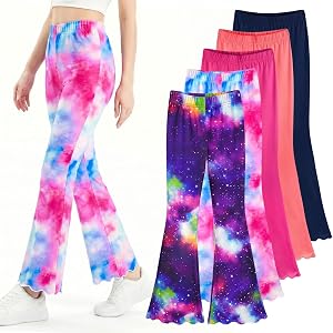 Hexalyao Girls' Flared Leggings (Pack of 3/4/5) – Scalloped-Edge Flared Yoga Pants for Girls Aged 4–13