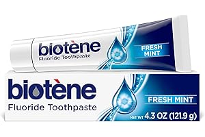 biotène Fluoride Toothpaste for Dry Mouth Symptoms, Bad Breath Treatment and Cavity Prevention, Fresh Mint - 4.3 oz