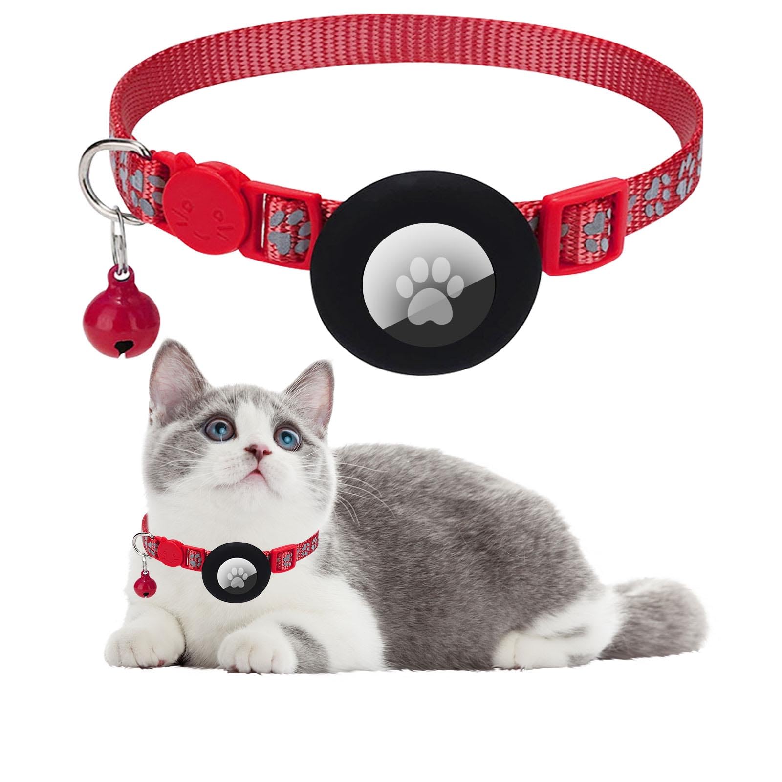 Ledeak Cat Collar with Air Tag Holder, Reflective Lightweight Airtag Cat Collar with Bell and Safety Buckle, Adjustable Quick Release Personalised Kitten Collar for Boy and Girl Cat (Red)