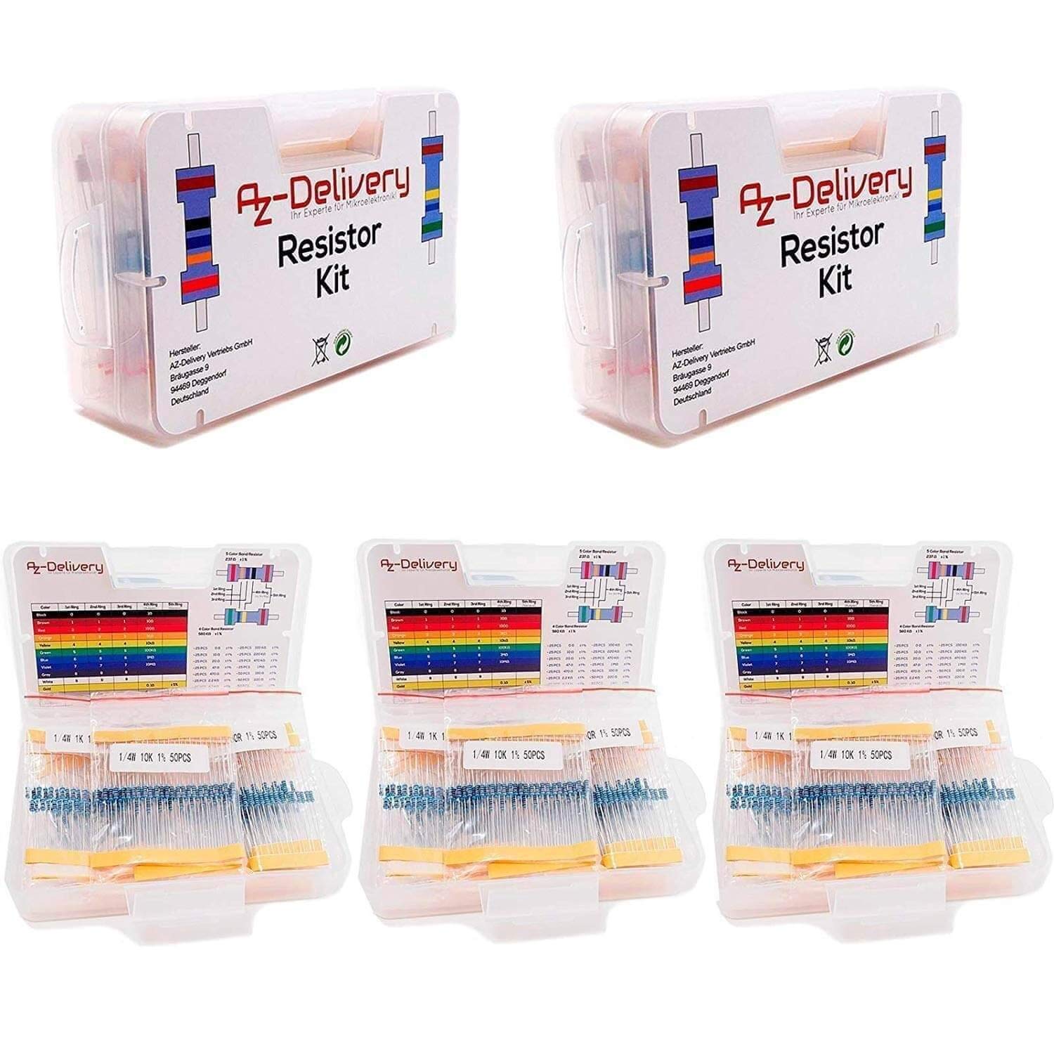 AZDelivery 5 x Resistor Kit Assortment 17 Values Precision Metal Film Resistors 0 Ohm - 1 MOhm 1/4W 525 pcs. compatible with Arduino and Raspberry Pi including eBook