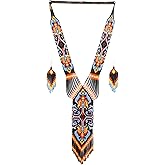 Native Tribal Style Long Statement Beaded Necklace for Women Handmade