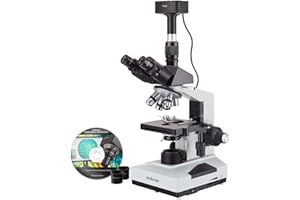 AmScope T490B-5MT Digital Compound Trinocular Microscope, WF10x and WF20x Eyepieces, 40X-2000X Magnification, Brightfield, Ha