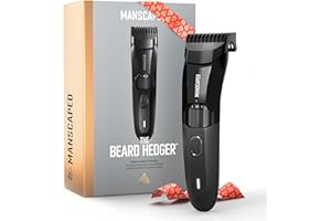 MANSCAPED® The Beard Hedger® Premium Men's Beard Trimmer, 20 Length Adjustable Blade Wheel, Stainless Steel T-Blade for Precision Facial Hair Trimming, Cordless Waterproof Wet/Dry Clipper
