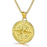 AZFVBQL Men's Compass Pendant Necklace Stainless Steel Navigator Forged for Male Jewelry
