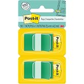 Post-it Flags, 1 x 1.7 in, Green, 2 Dispensers, 50 Flags/Dispenser | Removable Page Markers for Planners, Journals, and Calendars