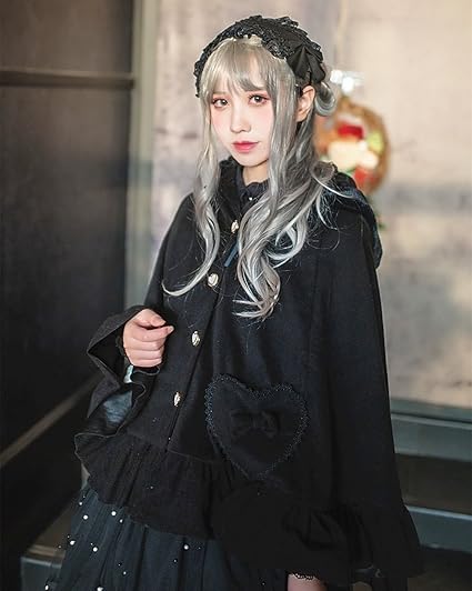 Amazon Smiling Angel ロリータ コート マント うさ耳 兎耳 兎 クマ耳 秋 冬 Lolita 森ガール フード付き レディース 白 黒 萌え 可愛 暖かい 袖なし フリーサイズ トレーナー パーカー 通販
