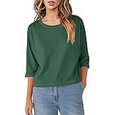 Orchidays Women's Casual 3/4 Sleeve T Shirts Basic Crew Neck Relaxed Fit Summer Tee Tops