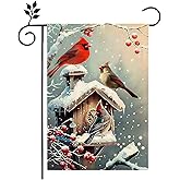 Winter Cardinal Bird Garden Flag for Outside 12x18 Vertical Double Sided Trees Snow Christmas Holiday Outside Decorations Burlap Yard Flag