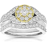 VIR JEWELS 1 cttw Diamond Engagement Bridal Ring Set 14K Two Tone Gold Halo Style Wedding