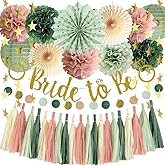 Bridal Shower Decorations Pink Sage Green Bachelorette Party Decorations Bride to Be Banner Sage Green Dusty Pink Paper Pom Poms Paper Tassel Garlands for Wedding Shower Party Decor