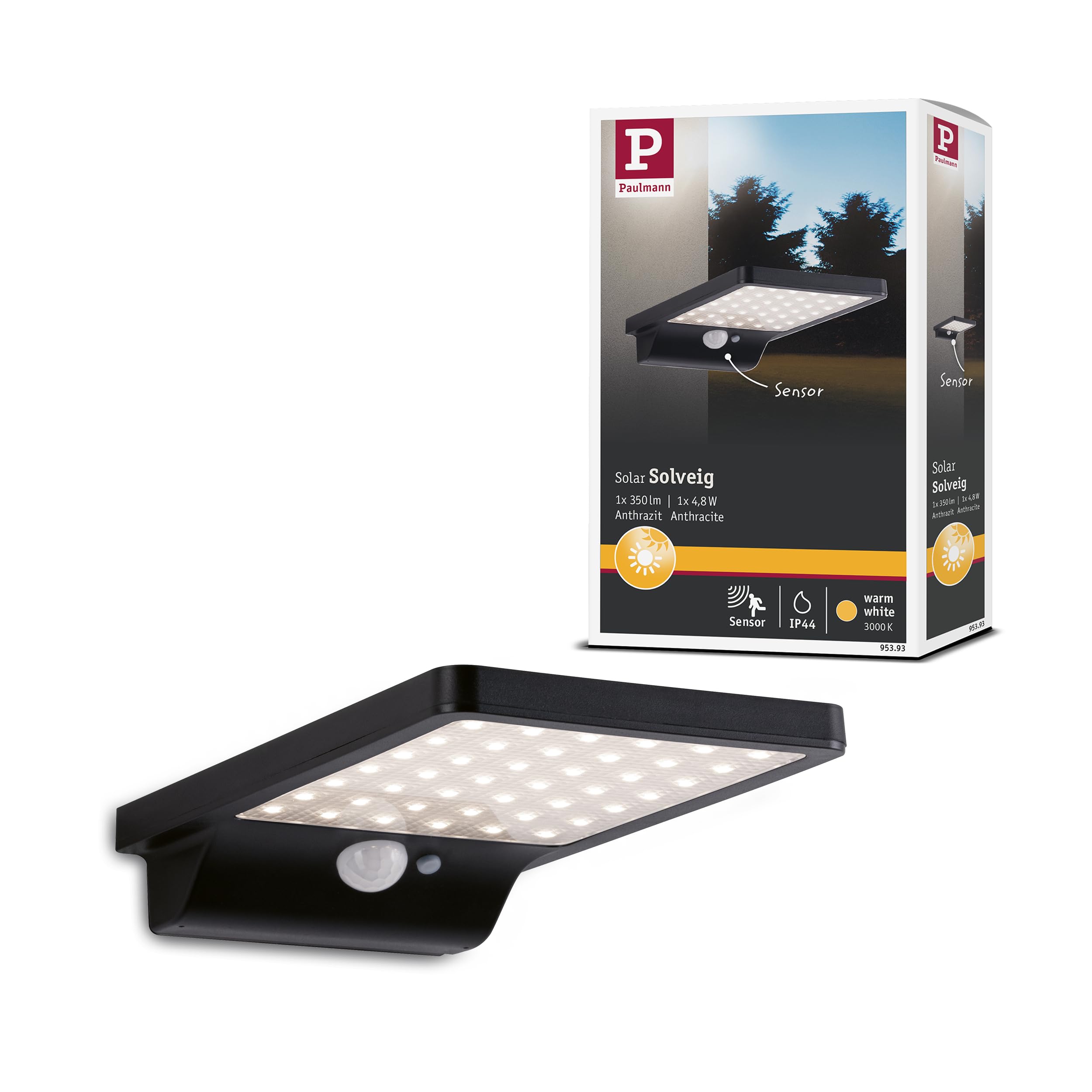 Paulmann Solveig Solar Wall Light IP44 280 lm Warm White 3000 K Twilight Sensor Motion Sensor