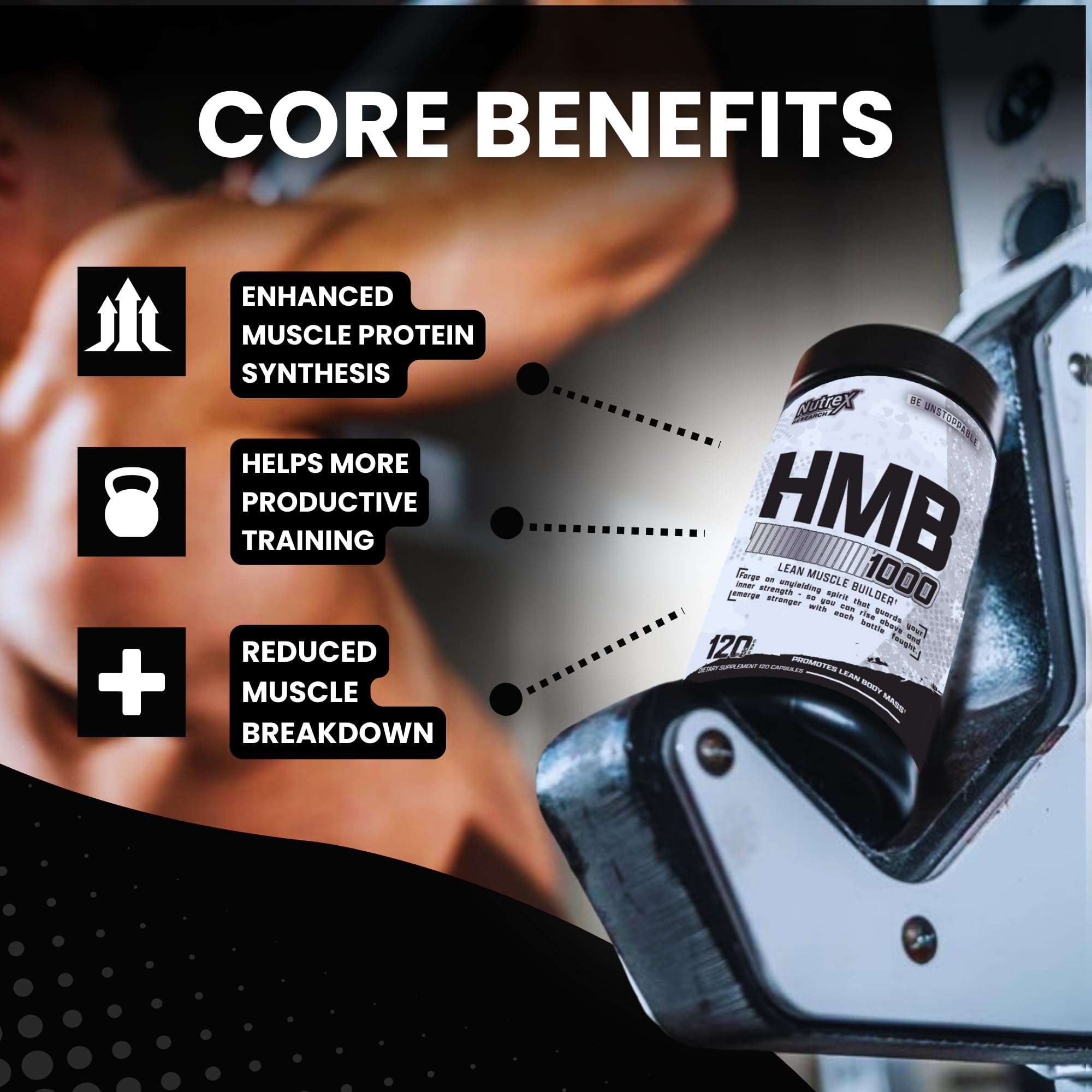 Nutrex Research HMB 1000 MG | Supports Muscle Recovery, Reduce Skeletal Muscle Damage, Increased Strength, Prevent Muscle Loss | 120 Capsules