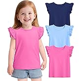 Witwot 3 Pack Toddler Girl Shirts Cotton Baby Girls Ruffle Sleeve Tee Cute Blouse Tops Size 2T - 7Years