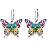 LONAGO Enamel Butterfly Drop Dangle Earrings for Women 925 Sterling Silver Butterfly Jewelry Gifts