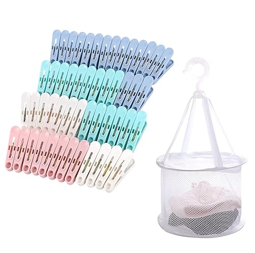 50 Pcs Clothes Pegs with a Washing Basket, Plastic Laundry Pegs Non-Slip Washing Pegs Strong Grip Washing Line Pegs for Home and Garden