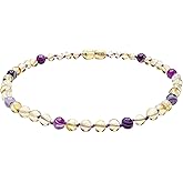 Genuine Amber Necklace From Baltic Sea Made With Polished Lemon & Violet Agate 33 cm (13 Inches)