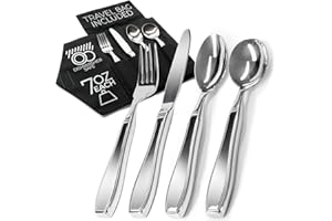SHOP SQUARE Weighted Utensils for Hand Tremors and Parkinson's Patients - 4 Piece Set Weighted Silverware for Elderly, Arthritis, Weak Hand Grip - Convenient Travel Bag, Stainless Steel, 7 Oz