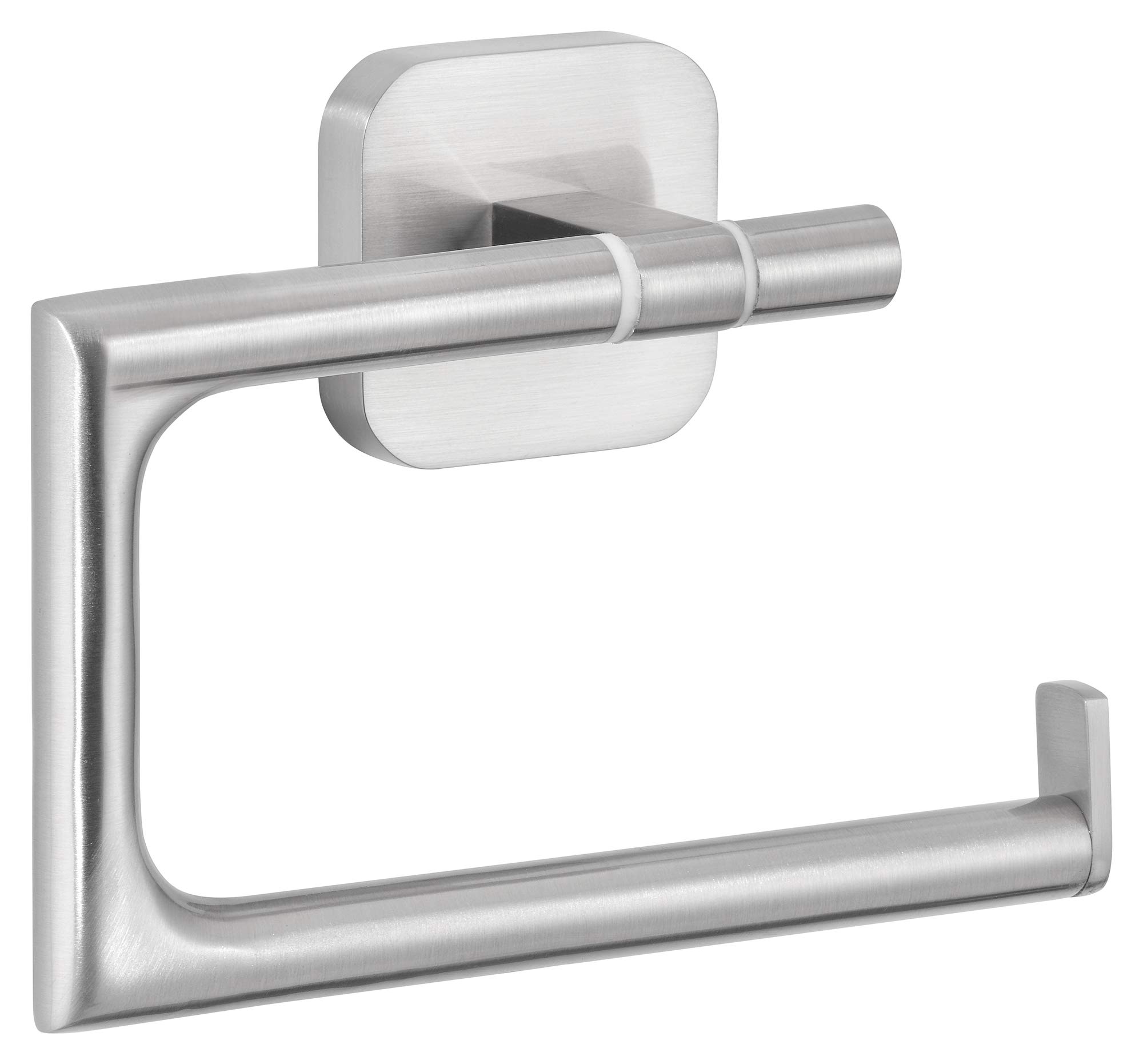 tesa® ESTEETIC Toilet Roll Holder without Lid - Wall-Mounted Toilet Paper Holder with Power.Kit Technology in Stainless-Steel Design - waterproof, incl. Adhesive Solution - 44 mm x 132 mm x 99 mm