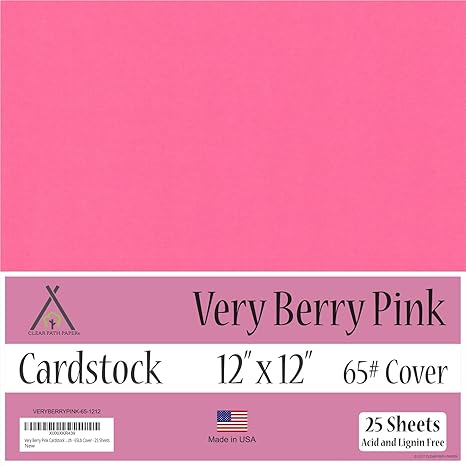 65Lb Cover 25 Sheets 12 x 12 inch Very Berry Pink Cardstock
