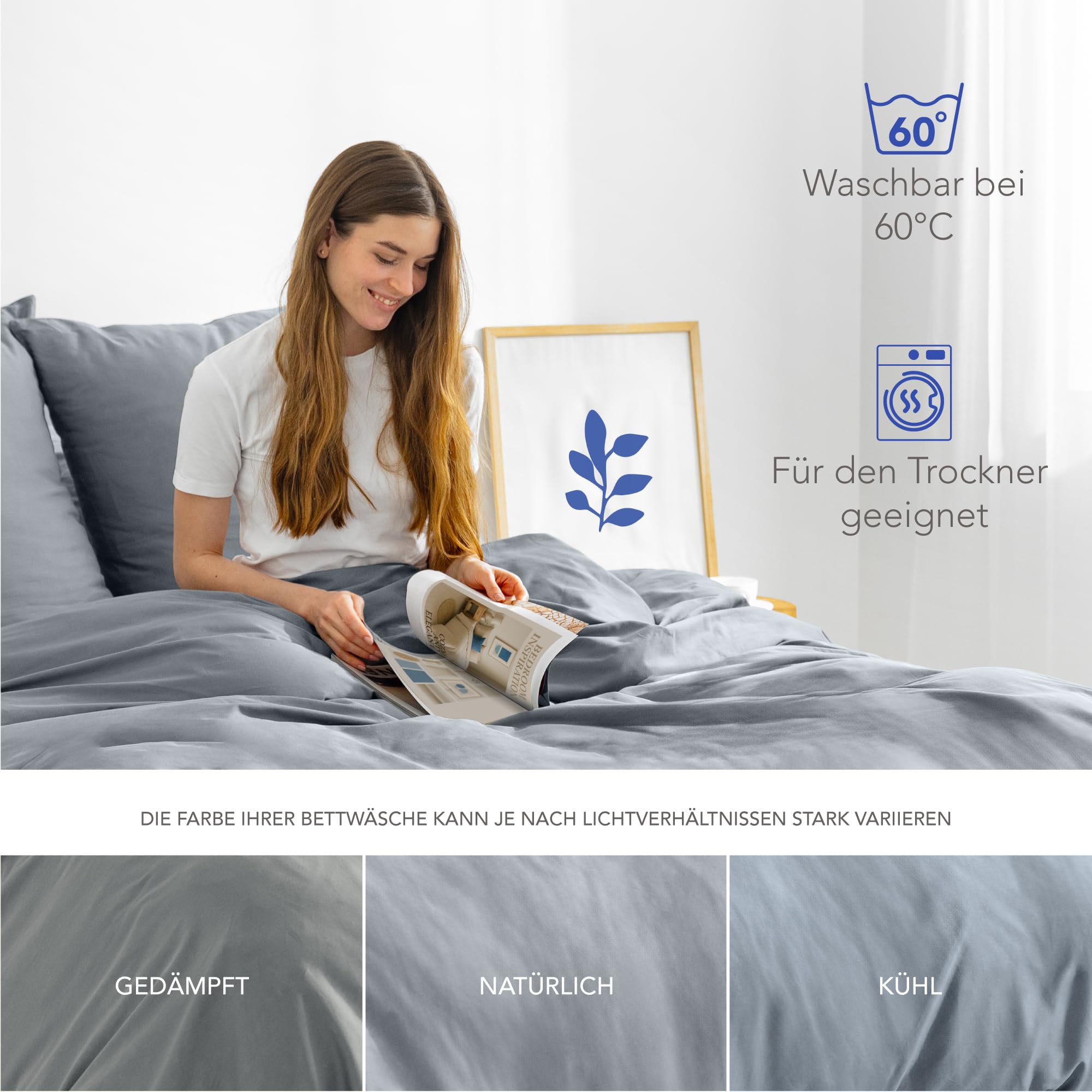 Dreamzie 2 Bettwäsche Set 135x200 Mako Satin - Grau - 2 Bettbezüge 135x200 cm mit 2 Kissenbezüge 80x80 cm - Oeko-Tex Zertifiziert - Bettwäsche 135x200 Baumwolle 4teilig 6