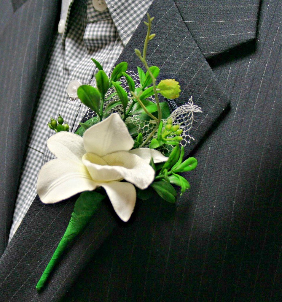 Amazon Com White Orchid Boutonniere Wedding Accessories Prom Handmade