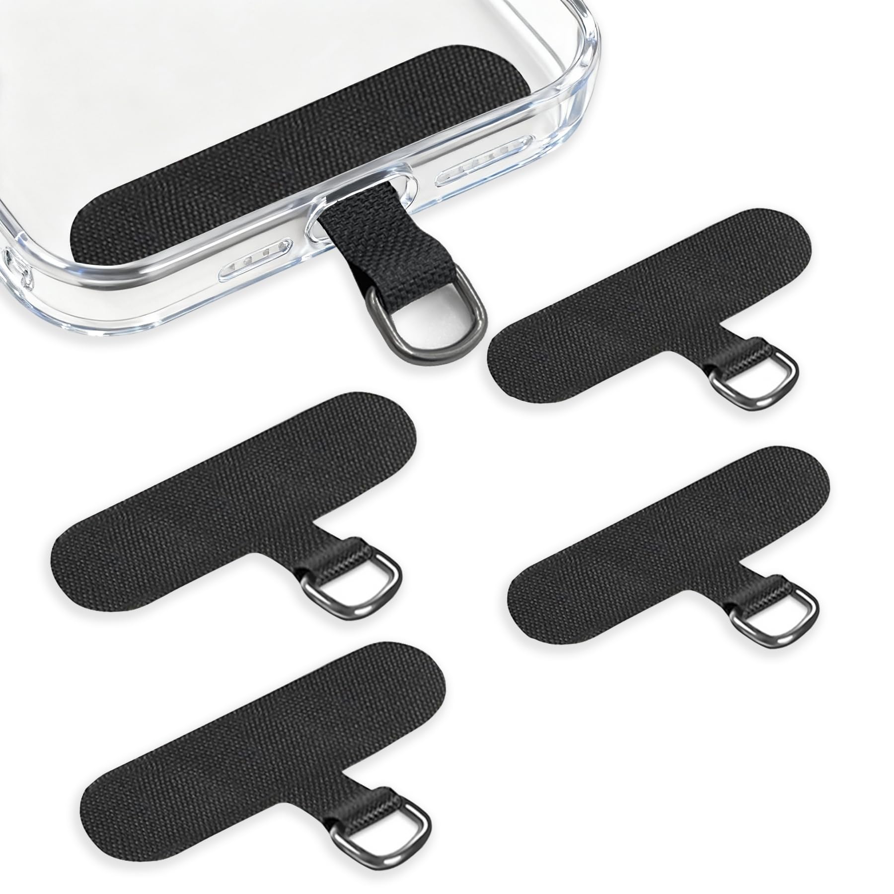 Fannoday Phone Tether Tab, 4 Pcs Universal Phone Lanyard Tab Used with Crossbody Strap, for Cell Phone Cases (4, Black)