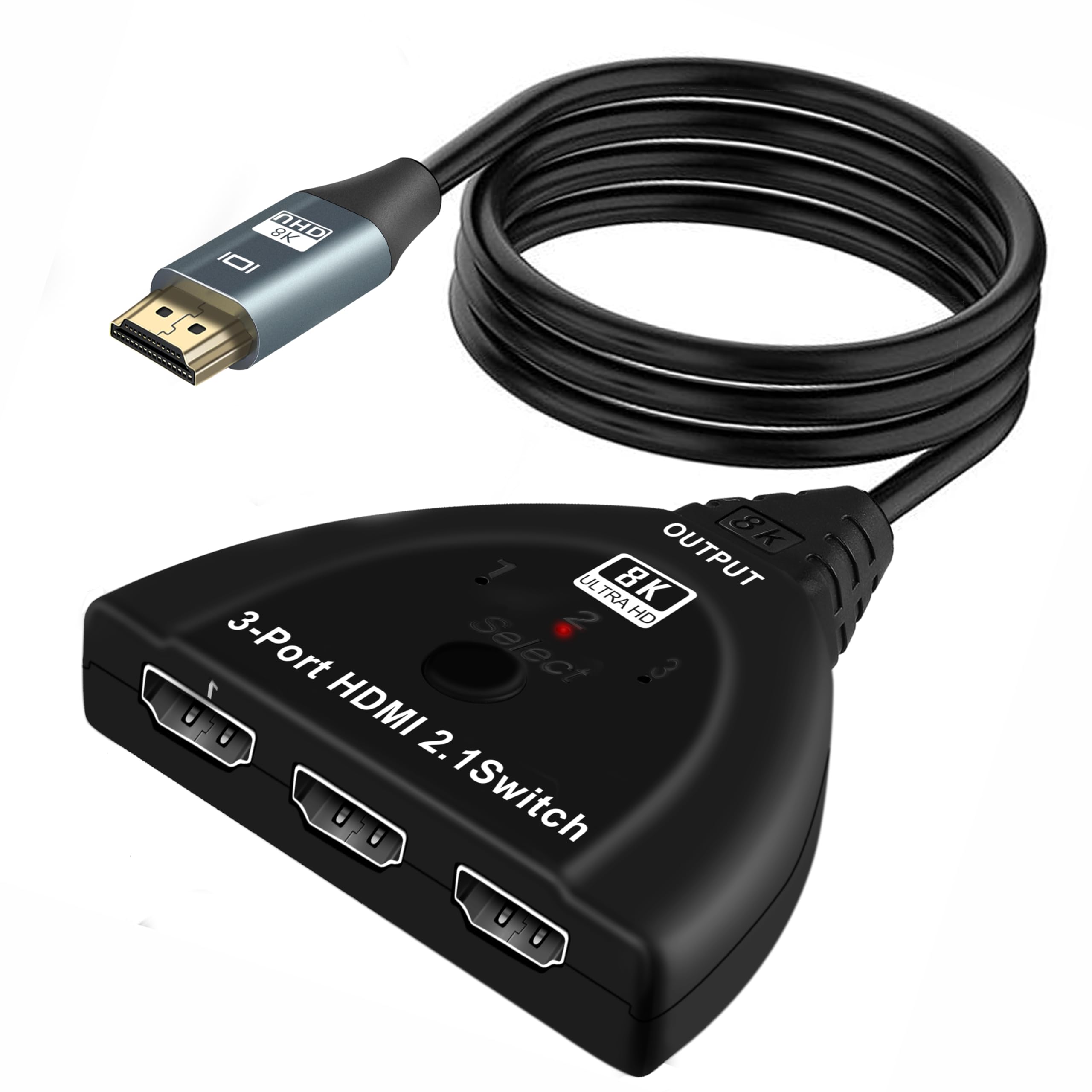 Photo 1 of NEWCARE 8K@60Hz HDMI 2.1 Switch 3 in 1 Out, 4K@120Hz HDMI Switch Box with 2.9 ft HDMI 2.1 Cable, HDMI Splitter 3 in 1 Out Supports VRR, ALLM, HDR, HDCP 2.3, 3 Port HDMI Hub for Xbox PS5/4 HD TV