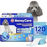 Honey Care All-Absorb, Small 17.5" x 23.5", 120 Count, Dog and Puppy Training Pads, Ultra Absorbent and Odor Eliminating, Leak-Proof 5-Layer Potty Training Pads with Quick-Dry Surface, Blue, A05