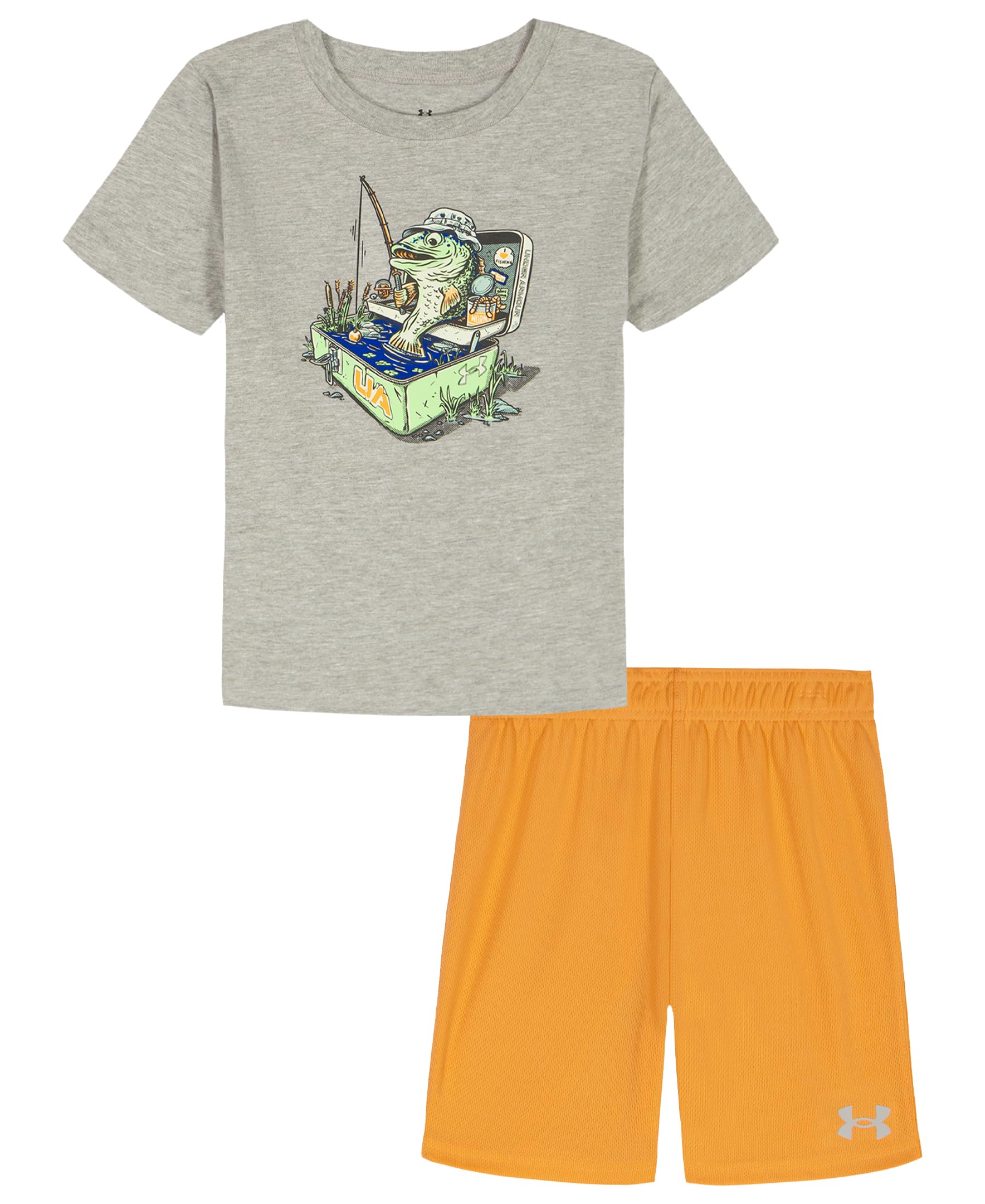 Under Armour Boys' 2-Piece Short Sleeve T-Shirt and Shorts Set, Outdoor Collection, Bait Mod Gray, 6 Image