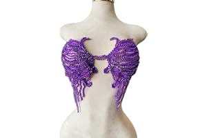 ESOSZNUA Trimimg Patches Pure Handmade with Glass Rhinestones Beads sew on Applique for Dress Chest Decorative Accessories 17X13inches (Purple)