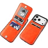 KIHUWEY Compatible with iPhone 17 Pro Case Wallet with Credit Card Holder, Flip Premium Leather Magnetic Clasp Kickstand Heavy Duty Protective Cover for iPhone 17 Pro 6.3 Inch (Orange)
