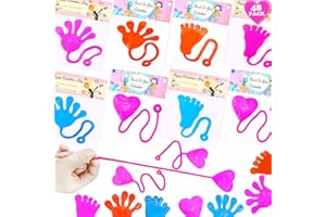 Leetous Valentines Day Gifts Cards for Kids School Bulk,48-Pack Sticky Hands, Feet & Hearts Toys with Classroom Cards, Valentines Class Treats Prizes Goodie Bags Party Favors for Boys and Girls