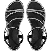 GORGLITTER Women's Rhinestone Flat Sandals Glitter Open Toe Sparkly Summers Dressy Beach 2025 Slides Shoses